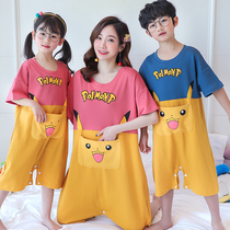Childrens one-piece pajamas mother and daughter summer cotton short-sleeved cartoon boy baby girl little girl anti-kick home service