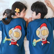 Childrens one-piece pajamas pure cotton short-sleeved shorts boys and girls cute Altman summer anti-kick air-conditioning home service