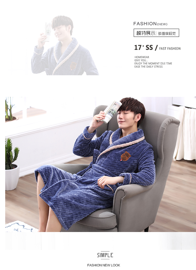 Nuo khiên san hô nhung áo choàng nam mùa đông flannel dài đồ ngủ nam mùa đông dịch vụ nhà mùa thu dày cộng với nhung ấm áo ngủ nam