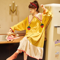 Nightdress women spring and autumn cotton long sleeve pajamas summer robe thin sweet cute princess loose size dress