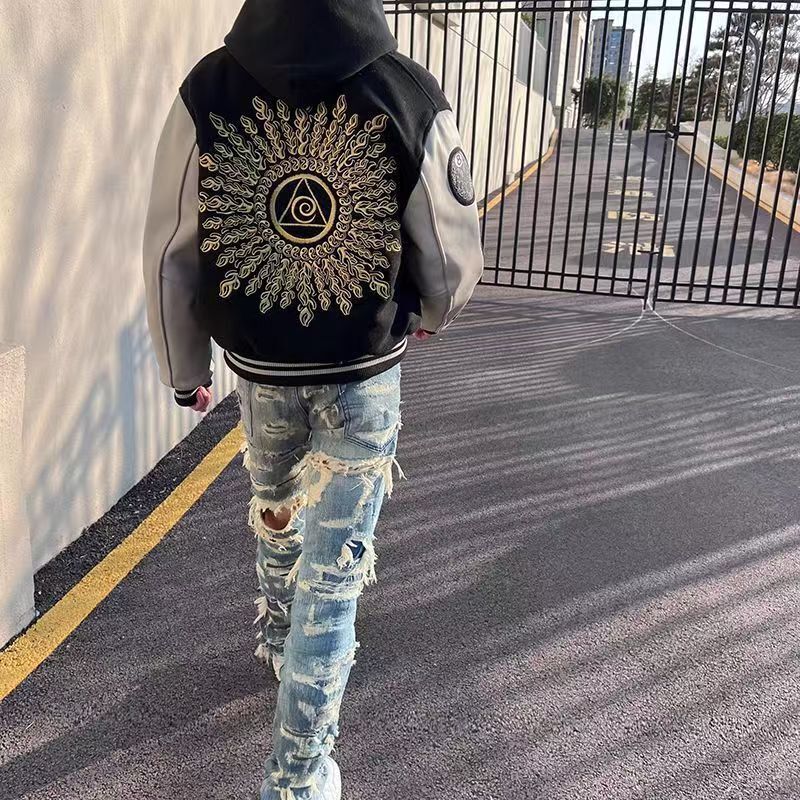 Heavy-Duty Trendy Brand Hong Kong-Style Retro Sun Eye Embroidery Baseball Jacket, Niche Fashion Design, Versatile Couple's Jacket Heavy-Duty Trendy Brand Hong Kong-Style Retro Sun Eye Embroidery Baseball Jacket, Niche Fashion Design, Versatile Couple's Jacket
