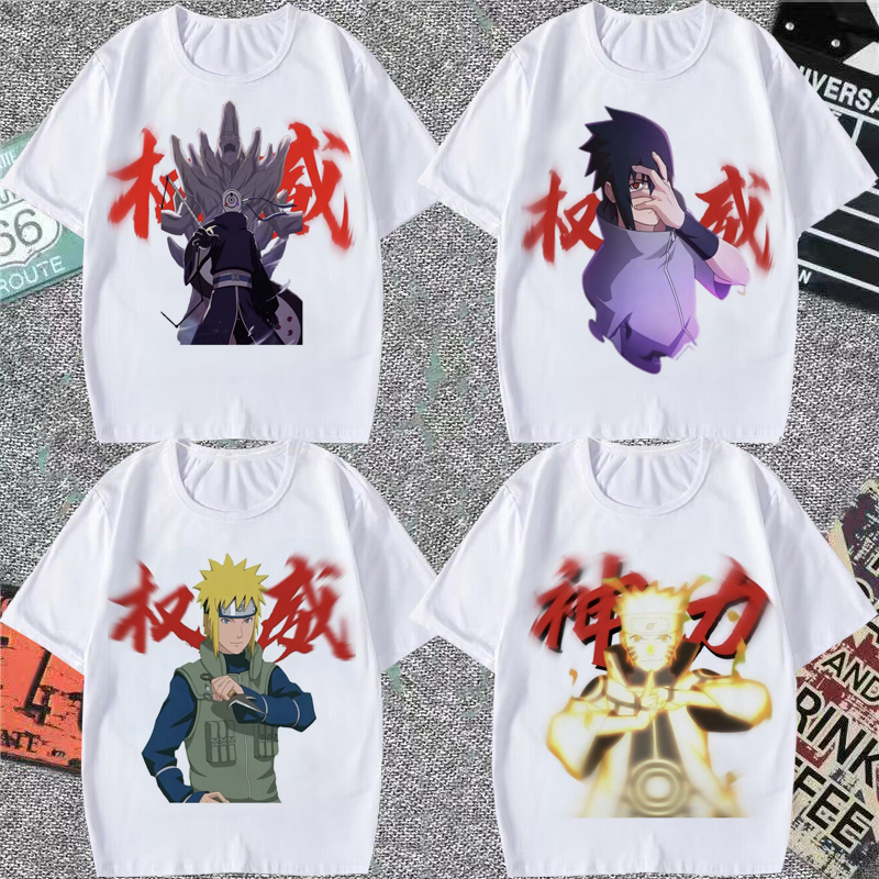 Naruto Mobile Game Authority-Defying Men's and Women's Short-Sleeve T-Shirt Sasuke Uchiha Funny Emoji Student Half-Sleeve T-Shirt