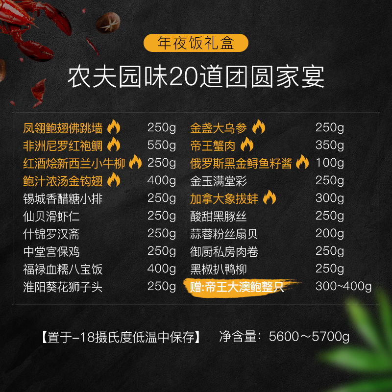 农夫园味 年夜饭礼盒 家宴套餐 12道菜共3500g 天猫优惠券折后￥129包邮（￥299-170）可预约发货时间 20道菜券后￥498