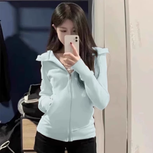 Толстовка, весенняя куртка, спортивный короткий корсет с капюшоном, облегающий крой