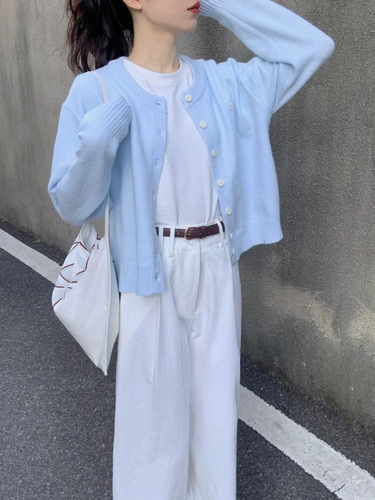 Синий кардиган, весенний свитер, весенняя короткая куртка, тренд сезона