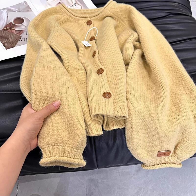 Early Spring Outfit for Petite Women: Yellow Knit Cardigan, Soft and Luxurious, Lazy Style Sweater for Women, Autumn and Winter Top