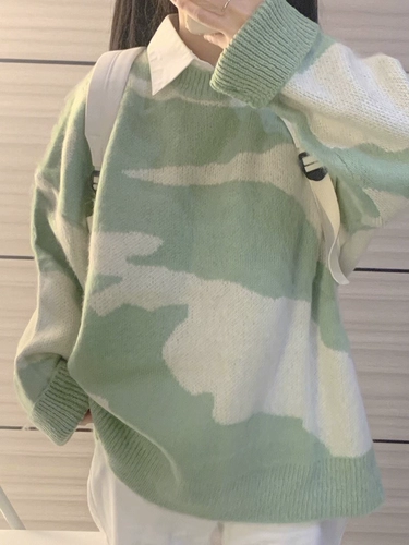 Японский ретро цветной демисезонный трикотажный свитер, оверсайз, увеличенная толщина