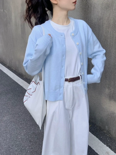 Синий кардиган, весенний свитер, весенняя короткая куртка, тренд сезона