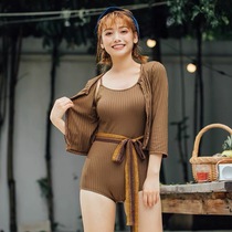 2021 new two-piece swimsuit female conservative one-piece triangle belly cover thin sexy mid-sleeve hot spring swimsuit