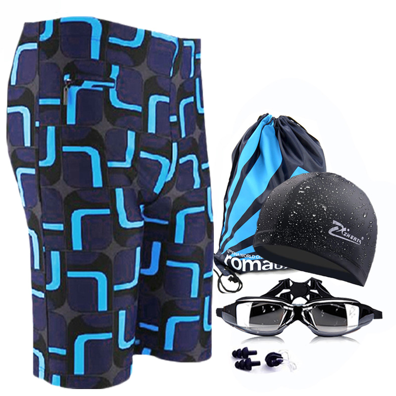 Spa swimming trunks men's 50% flat corner swimming goggles swimming cap suit speed dry when it is tight and strong and personality gattening up the code