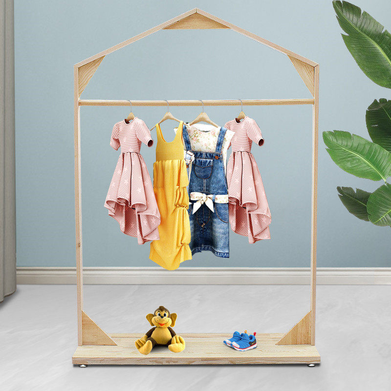 Clothing Store Solid Wood Floor Type Hanging Clothes Racks Brief About Single Bar Show Nordic Clothes Hat Rack Side Hanging Middle Island Racks