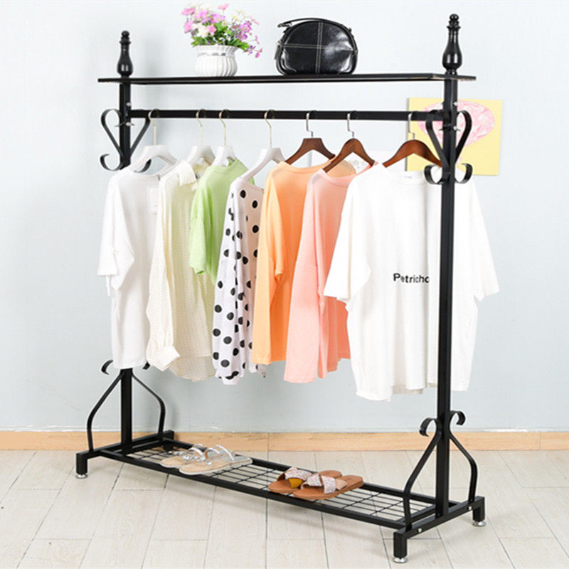 Wrought iron floor horizontal bar clothing store hanging hanger clothing hanger display rack floor-to-ceiling sell clothes rack in the island shelf