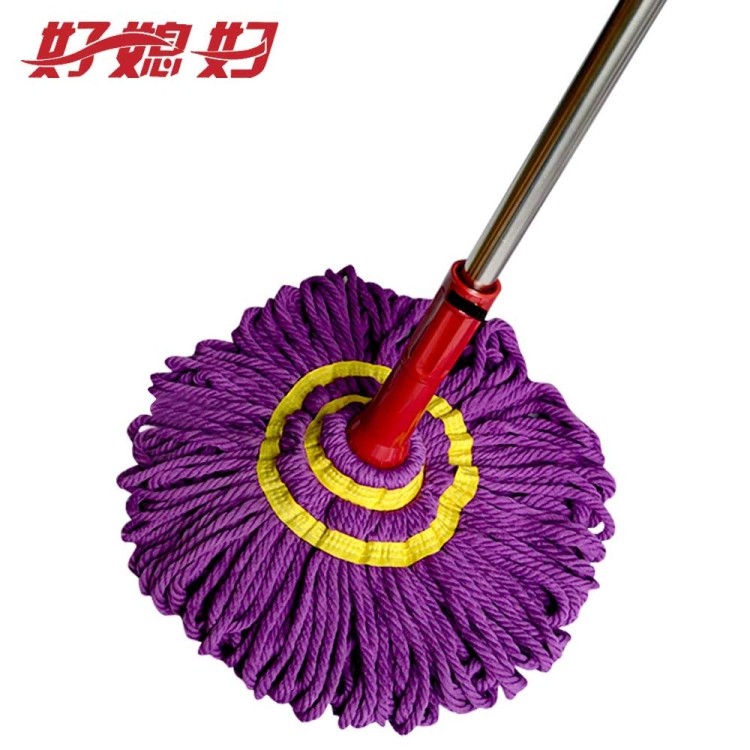 Stainless steel household self-screwing water mop Retractable rotating drying mop Hand-free card lock squeeze water mop