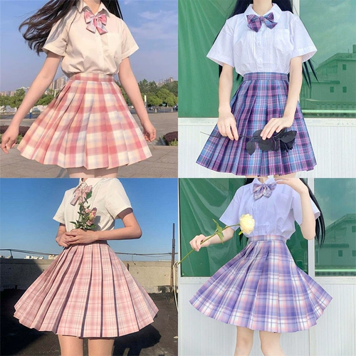 Оригинальная студенческая юбка в складку, комплект для школьников, японская школьная юбка, осенняя демисезонная мини-юбка, рубашка, А-силуэт