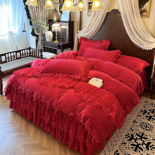 Зимний комплект, коралловый красный чай улун Да Хун Пао, пододеяльник, утепленная простыня, 4 предмета, постельные принадлежности