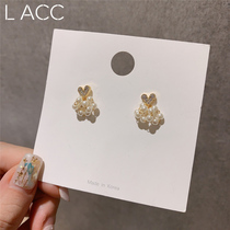 South Korea Dongdaemun love diamond pearl 925 silver needle small personality earrings sleep without picking earrings female earrings