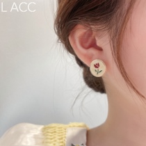 Small tulip ear nail 2022 new wave pure silver High level sensual earrings female tennis red temperament small crowdsourced design earrings