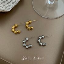 Small gold bean earrings womens simple metal 925 silver needle beanie earrings earrings niche design high-end earrings