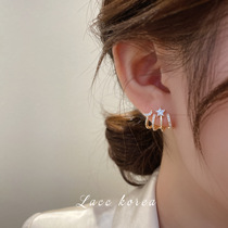 (L ACC at 20:00 on August 29th new on the new minus 5) South Koreas Dongdaemun multi-circle zircon star and moon earrings