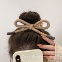 Brown bow large intestine hair ring new 2021 headwear female tie hair rope net red hair accessories high-end head rope