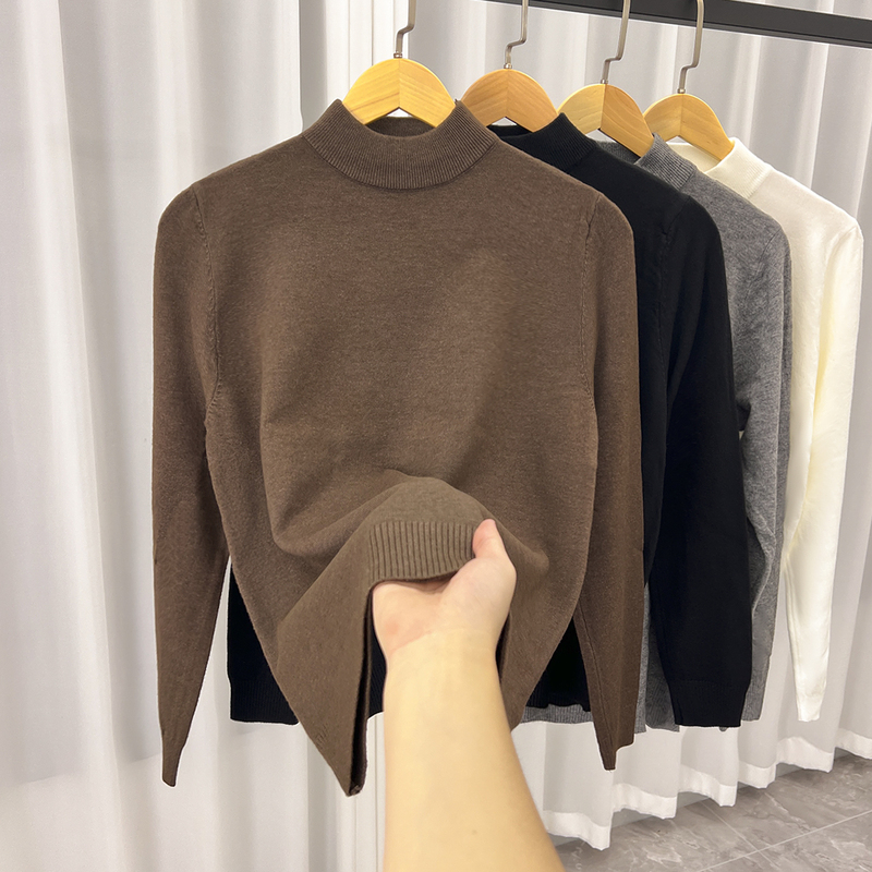 Autumn and Winter Small Stand-Up Collar Sweater for Men, Coffee Color, New Style, Base Knitwear, Casual Slim Fit, Young Men's Inner Wear, Warm Fleece Top Autumn and Winter Small Stand-Up Collar Sweater for Men, Coffee Color, New Style, Base Knitwear, Casual Slim Fit, Young Men's Inner Wear, Warm Fleece Top