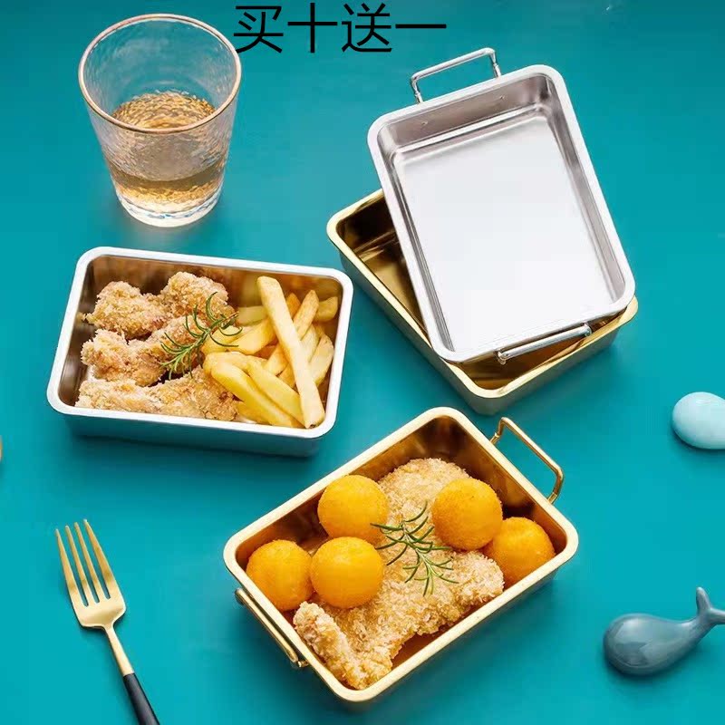 Korean Style 304 Stainless Steel With Ear Snack Dinner Plate Roast the dining room Golden Square Dish Fried Chicken Dessert Dish