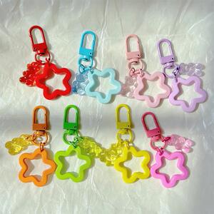 Colorful Bear Five-Pointed Star Acrylic Keychain Pendant Earphone Cover DIY Pendant Cute Bag Decoration Accessories