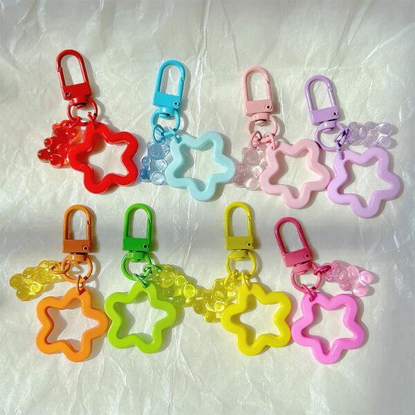 Colorful Bear Five-Pointed Star Acrylic Keychain Pendant Earphone Cover DIY Pendant Cute Bag Decoration Accessories