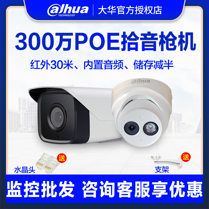 Dahua 3 million recording network high-quality camera H265 remote mobile phone monitoring built-in monitoring pickup X13
