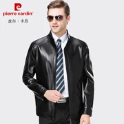 Áo khoác da nam Pierre Cardin Da nam trung niên đứng cổ áo da cừu Áo khoác cỡ lớn