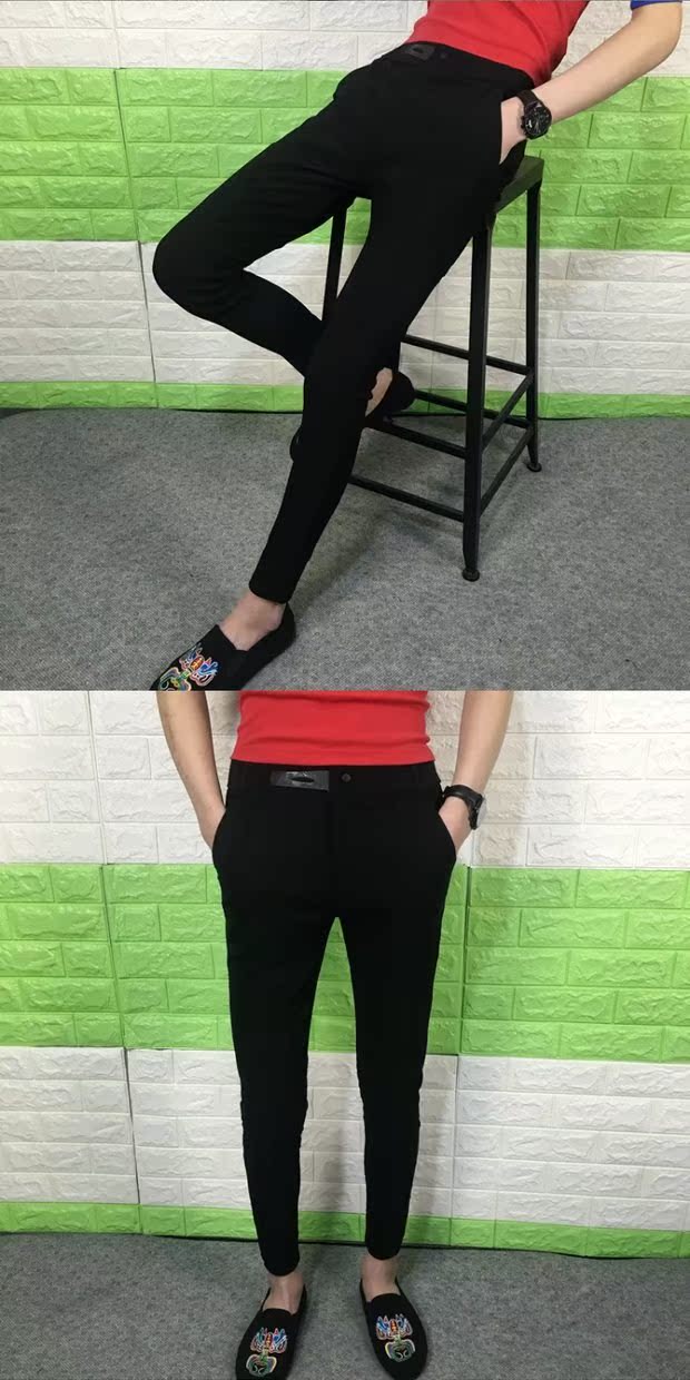 Thương hiệu Qi với đoạn quần âu nam mùa thu mới nhanh tay chín điểm quần bó sát mạng quần đỏ thủy triều hoang dã quần lửng nam
