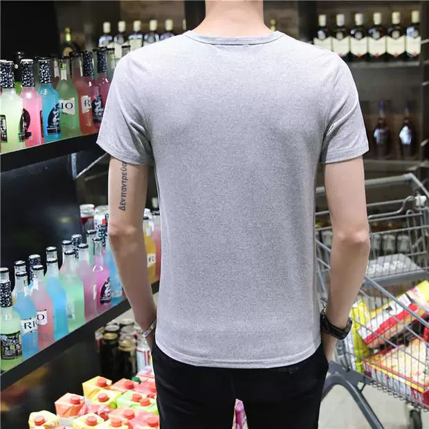 Áo thun nam tay ngắn mùa hè cổ tròn phiên bản Hàn Quốc của áo sơ mi nam nửa tay nam màu trơn Áo thun dáng lửng nam tính cách ngắn tay áo thun