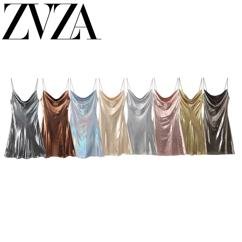 Za Summer New Collection Zv Women's Clothing European and American Style Fashion Slim Fit Shiny Metallic Mini Dress