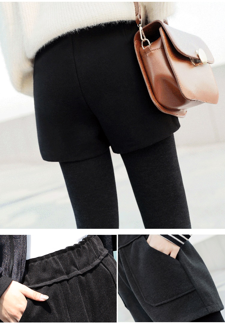 Quần short len ​​cạp cao mùa thu đông 2018 mẫu quần legging rộng màu đen mới mỏng bên ngoài mặc quần ống rộng đế bệt quần short jean nữ cạp cao