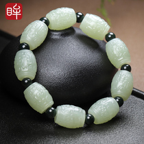 Impression Eyes Light Green Jade Handstring Imitation Ancient Grain Barrel Pearl Jade Single Ring Hand String Attaching Certificate