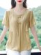 2025 Summer New Cotton and Linen Short-Sleeved Shirt for Women, Age-Reducing, Loose, Large Size, Stylish Top, Tummy-Covering Mom's Shirt
