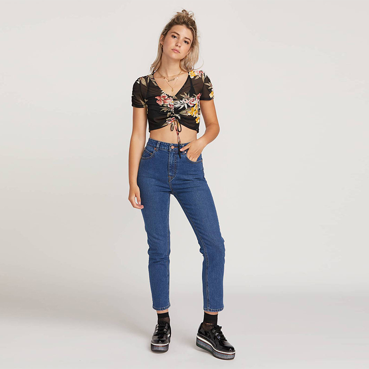 (Limit Workshop) VOLCOM High waist ladies Jeans Straight Briefs 90% Pants With Slim height 100 Lap Straight Barrel Pants