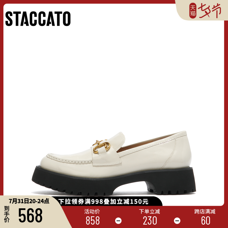 STACCATO new thick bottom horse title button Inlan wind women's shoes dark Black Wind Lefu shoes 9UL04AA1