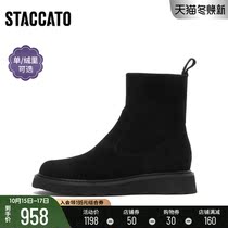 Sagatto winter New thick bottom simple round head short boots thin boots Net red womens leather boots D8622DD0