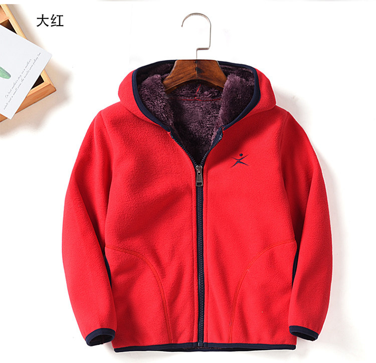 Autumn and winter boys and girls clothing fleece top plus velvet thick cardigan warm fleece jacket baby hooded tide sweater