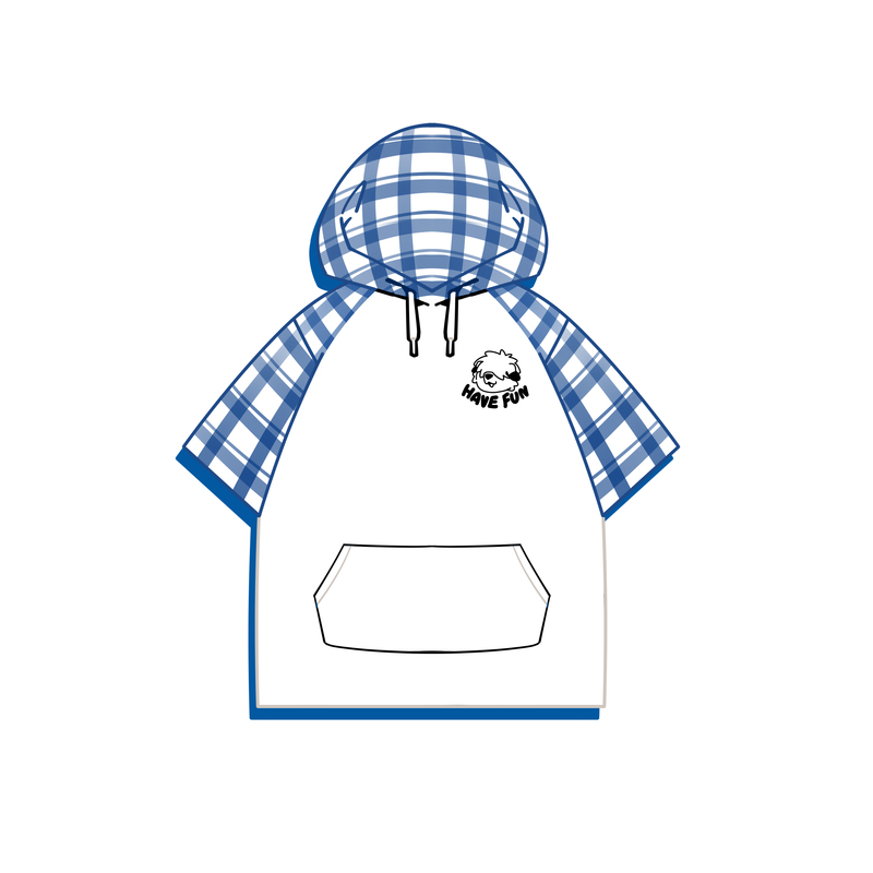 Dog and Aviator Large Size Loose-Fit Summer Short-Sleeve Polo Hoodie Doggy Aviator Blue and White