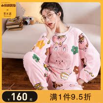 Joint pajamas womens autumn and winter coral velvet thickened cute and sweet winter flannel homewear set