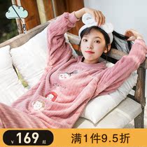 Coral velvet pajamas with pockets Womens winter thickened velvet warm sweet cute suit Autumn and winter flannel home clothes