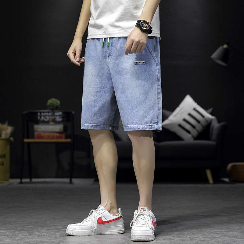 Nhật Bản quần short denim triều béo mặc thương hiệu mùa hè của nam giới cộng với tăng din sinh viên chất béo kích thước lớn mất quần thẳng thẳng thủy triều của nam giới.