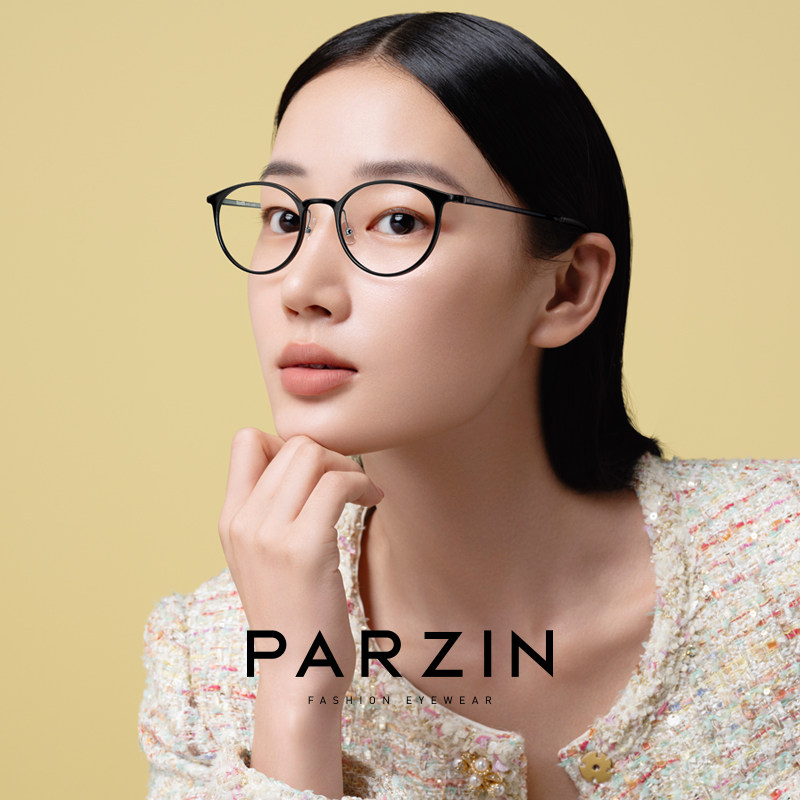 帕森眼镜男女时尚文艺素颜黑色圆框防蓝光可配度数近视镜PZ31079