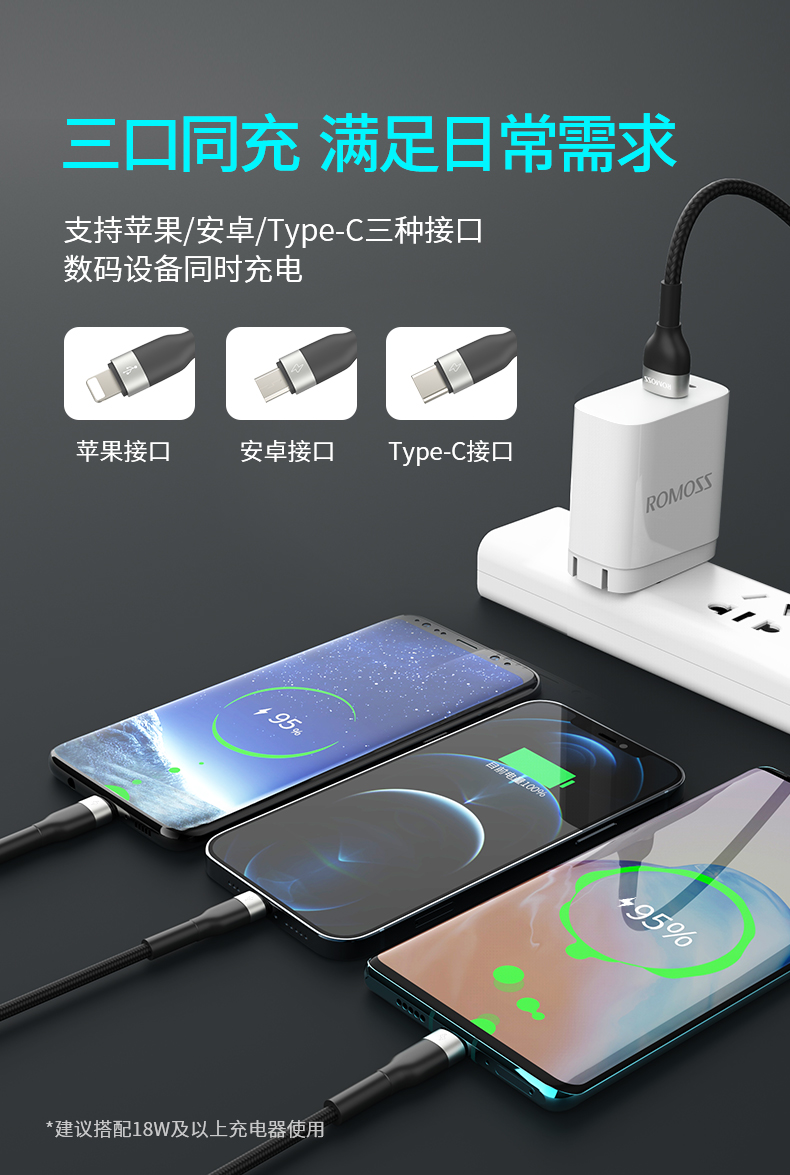 苹果安卓通用，3.5A大电流：0.6米 罗马仕 一拖三数据线充电线 10.8元起包邮，送收纳带 值值值-买手聚集的地方