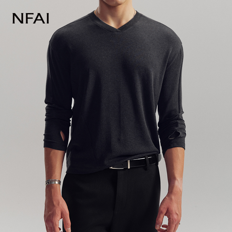 Nfai V-Neck Fingerless Long Sleeves Tencel Wool L Loose Fit L Exquisite V-Neck Nfai V-Neck Fingerless Long Sleeves Tencel Wool L Loose Fit L Exquisite V-Neck