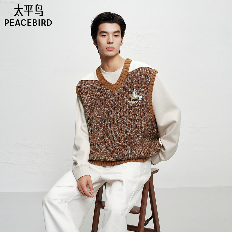 Peacebird Men's Casual Sweater Men's Comfortable Fashion Embroidered Wool Vest Men's Sweater Casual Top Trendy