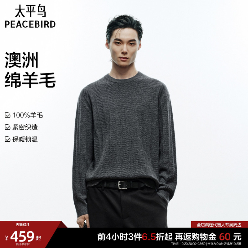 [100% Merino Wool] Peacebird Men's Casual Sweater 26 Winter New Solid Color Heavyweight Sweater