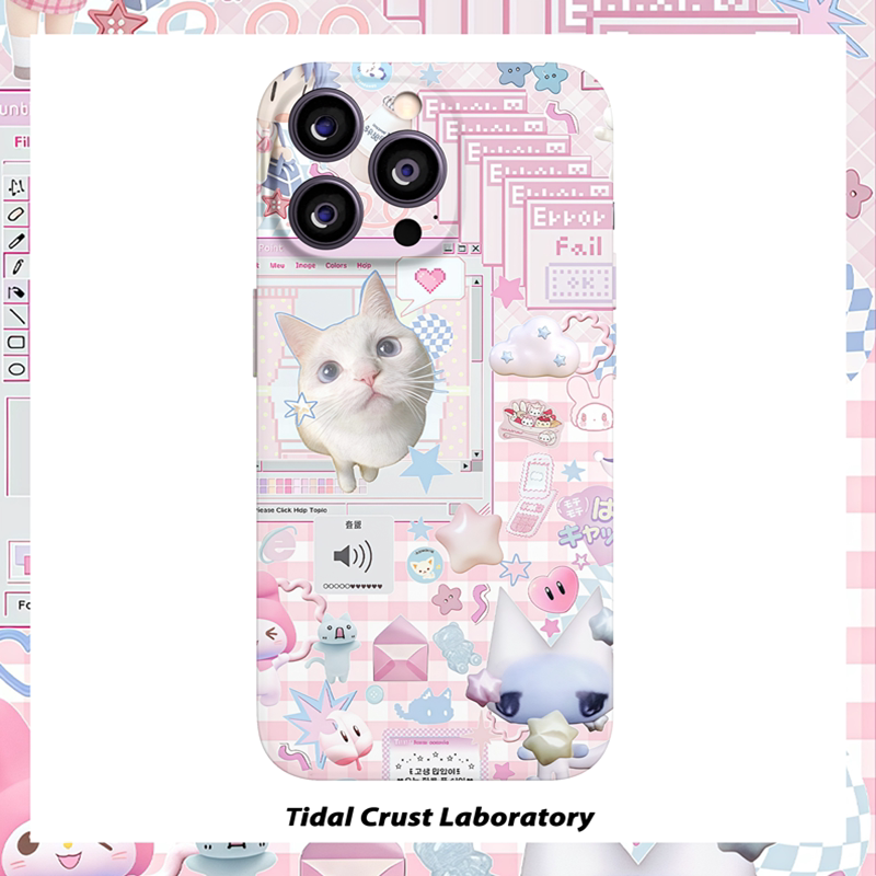 Cute Y2K Millennium Style Cat Cool Film 2-in-1 Phone Case for Apple 17, Nova 14, Huawei P70, Mate 60, Xiaomi 15, OPPO Reno 14, Vivo, Honor 300, and iPhone 16